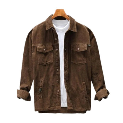 Camisa de pana con manga larga y dos bolsillos en el pecho para hombre
