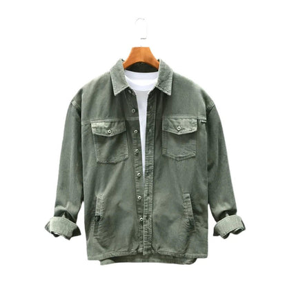 Camisa de pana con manga larga y dos bolsillos en el pecho para hombre
