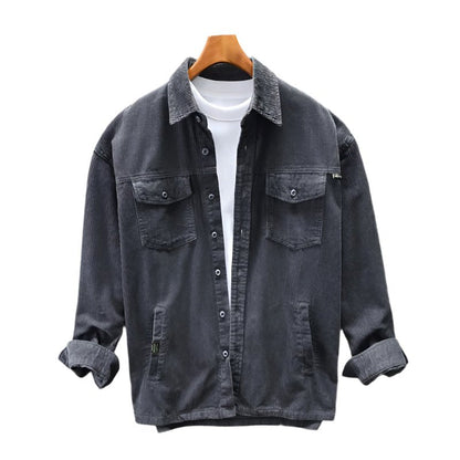 Camisa de pana con manga larga y dos bolsillos en el pecho para hombre