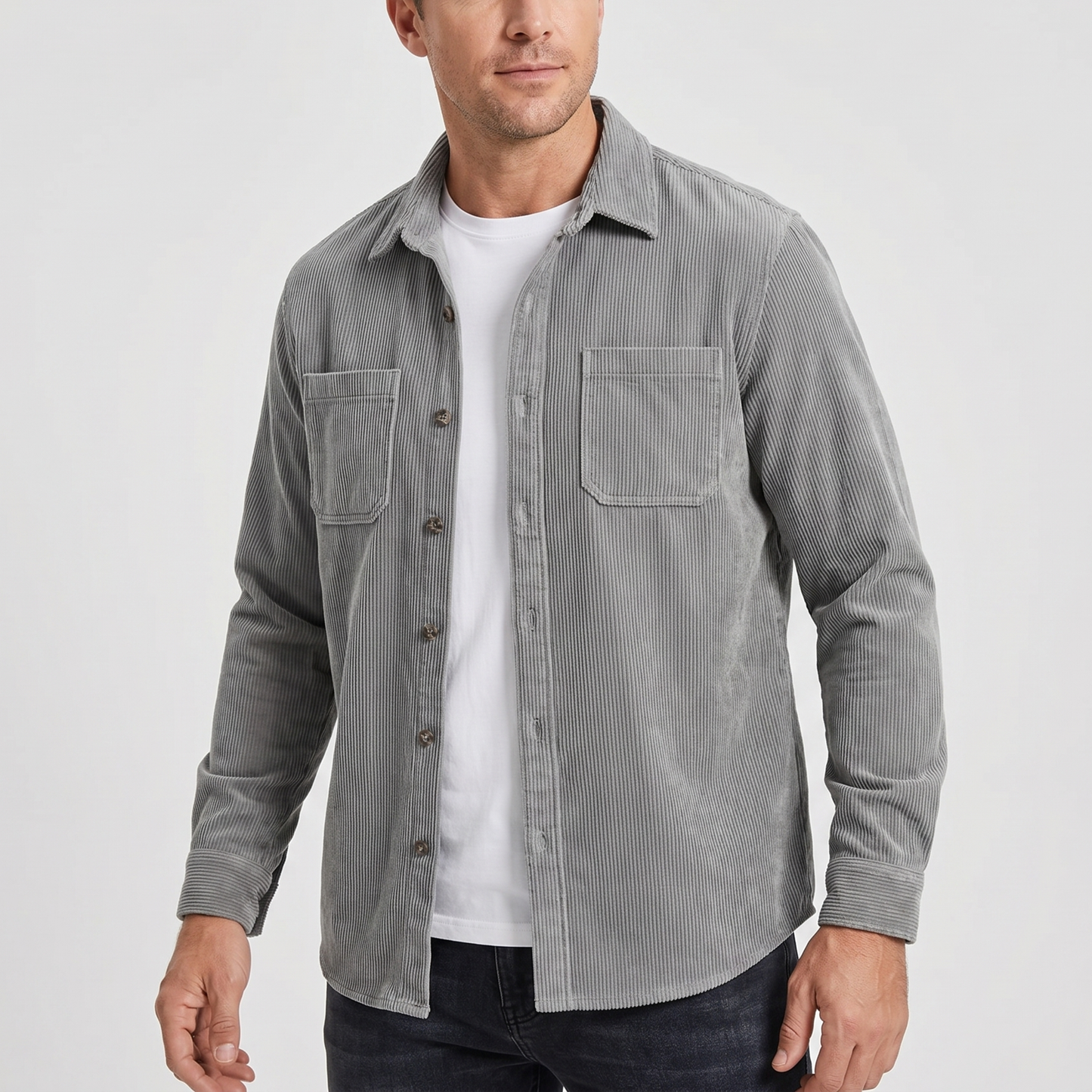 Chaqueta camisa de pana con dos bolsillos en el pecho para hombre