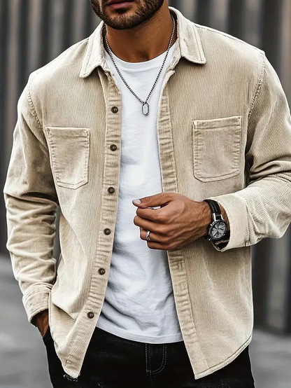 Chaqueta camisa de pana con dos bolsillos en el pecho para hombre