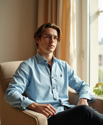 Camisa slim fit para hombre con cuello mao de algodón