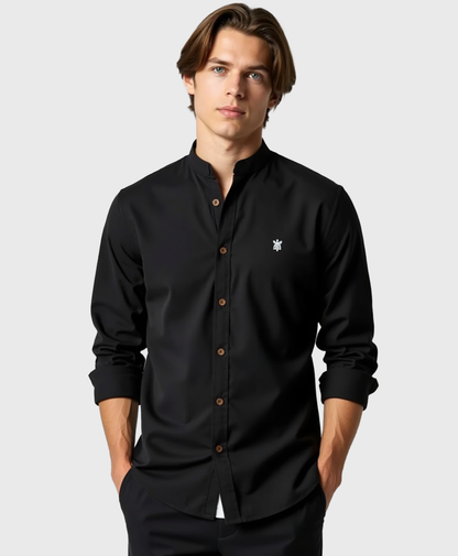 Camisa slim fit para hombre con cuello mao de algodón