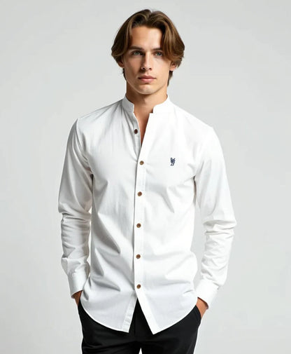Camisa slim fit para hombre con cuello mao de algodón