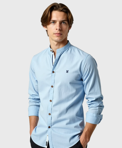 Camisa slim fit para hombre con cuello mao de algodón