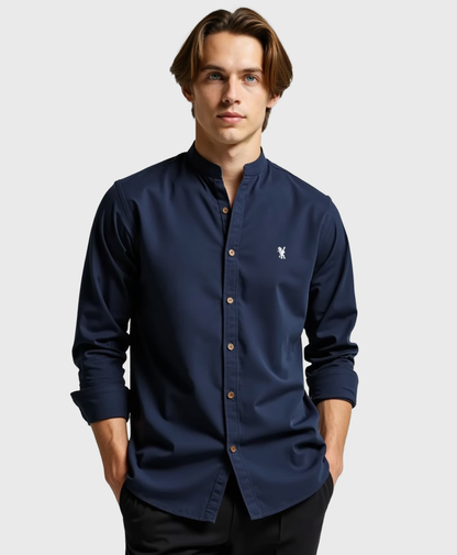 Camisa slim fit para hombre con cuello mao de algodón
