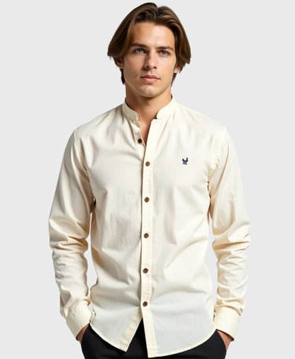 Camisa slim fit para hombre con cuello mao de algodón