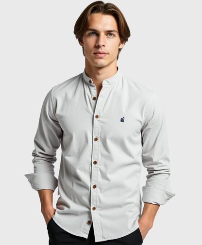 Camisa slim fit para hombre con cuello mao de algodón
