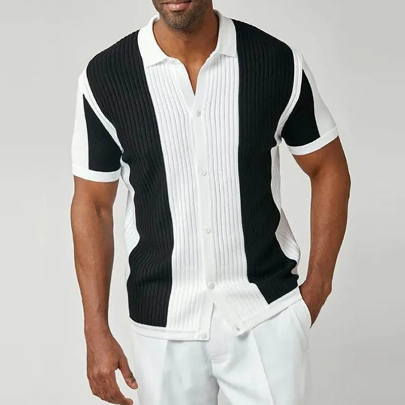 Camisa de punto de manga corta con estampado de rayas para hombre