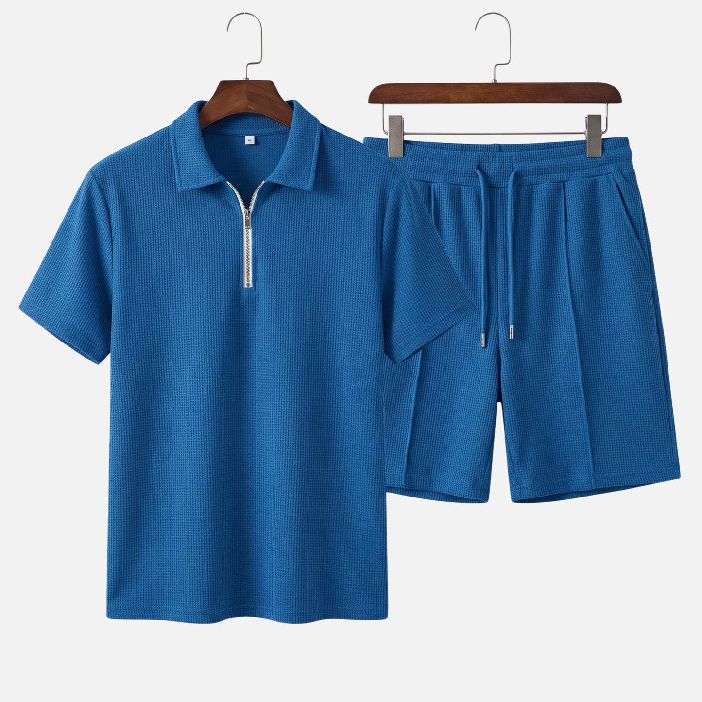 Conjunto de verano de algodón – Polo con cremallera y pantalones cortos para caballeros