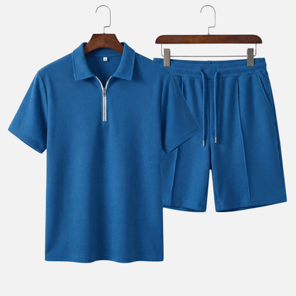 Conjunto de verano de algodón – Polo con cremallera y pantalones cortos para caballeros