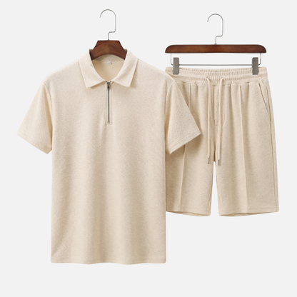 Conjunto de verano de algodón – Polo con cremallera y pantalones cortos para caballeros