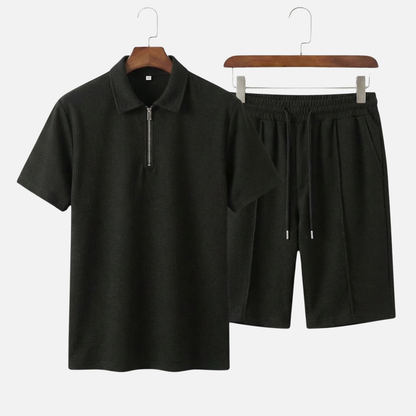 Conjunto de verano de algodón – Polo con cremallera y pantalones cortos para caballeros