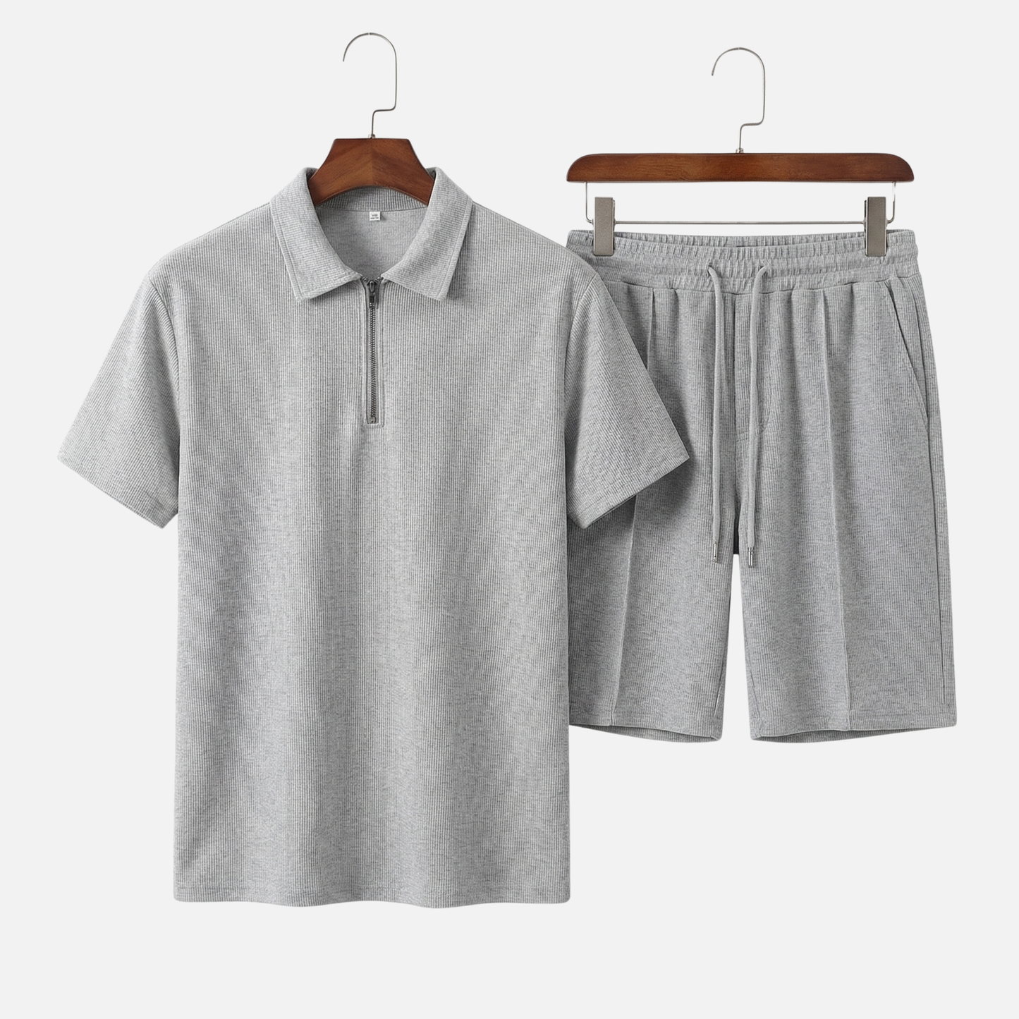 Conjunto de verano de algodón – Polo con cremallera y pantalones cortos para caballeros