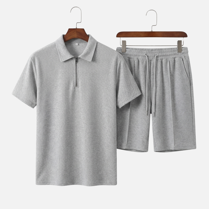 Conjunto de verano de algodón – Polo con cremallera y pantalones cortos para caballeros