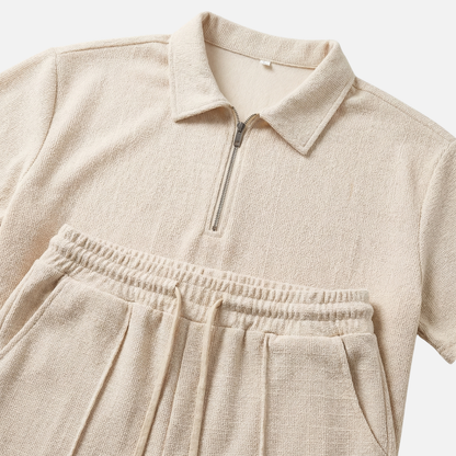 Conjunto de verano de algodón – Polo con cremallera y pantalones cortos para caballeros