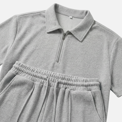 Conjunto de verano de algodón – Polo con cremallera y pantalones cortos para caballeros