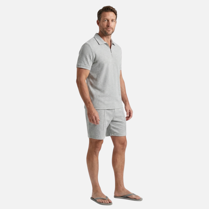 Conjunto de verano de algodón – Polo con cremallera y pantalones cortos para caballeros