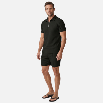 Conjunto de verano de algodón – Polo con cremallera y pantalones cortos para caballeros
