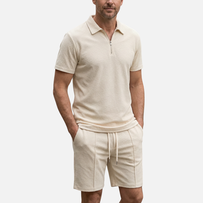 Conjunto de verano de algodón – Polo con cremallera y pantalones cortos para caballeros