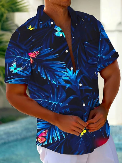 Camisa de algodón de manga corta con estampado floral para hombre