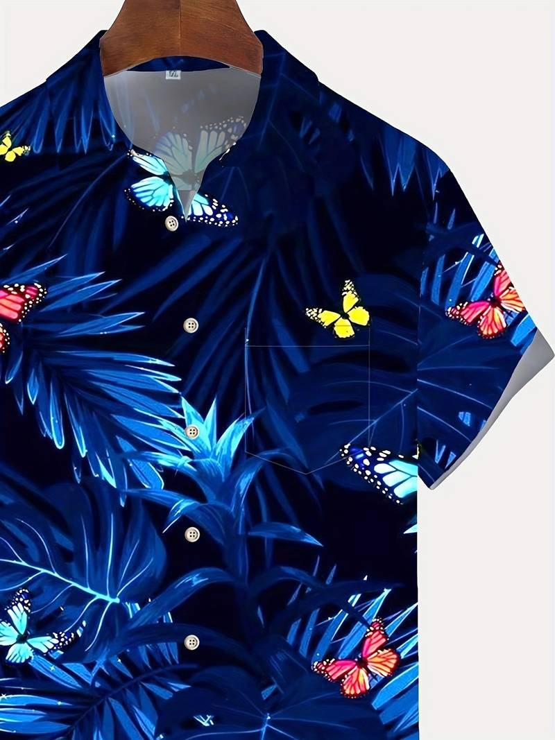 Camisa de algodón de manga corta con estampado floral para hombre