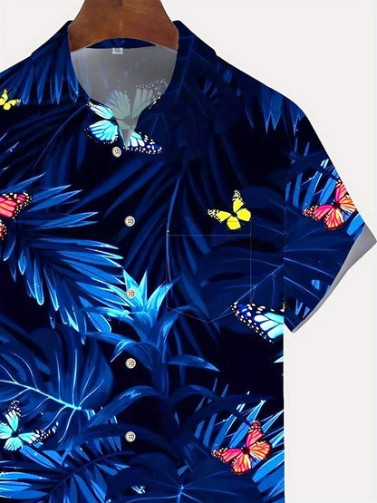 Camisa de algodón de manga corta con estampado floral para hombre