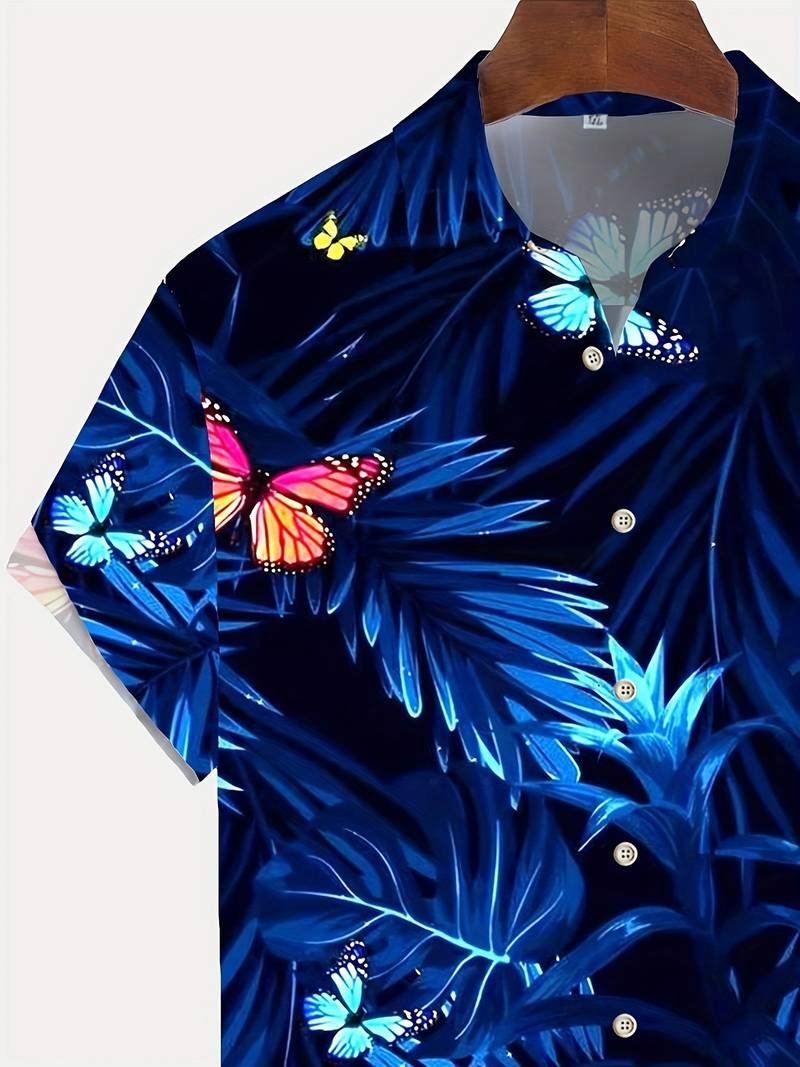 Camisa de algodón de manga corta con estampado floral para hombre