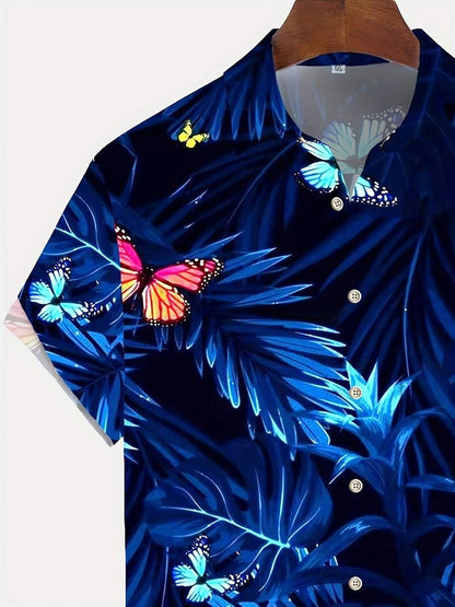 Camisa de algodón de manga corta con estampado floral para hombre