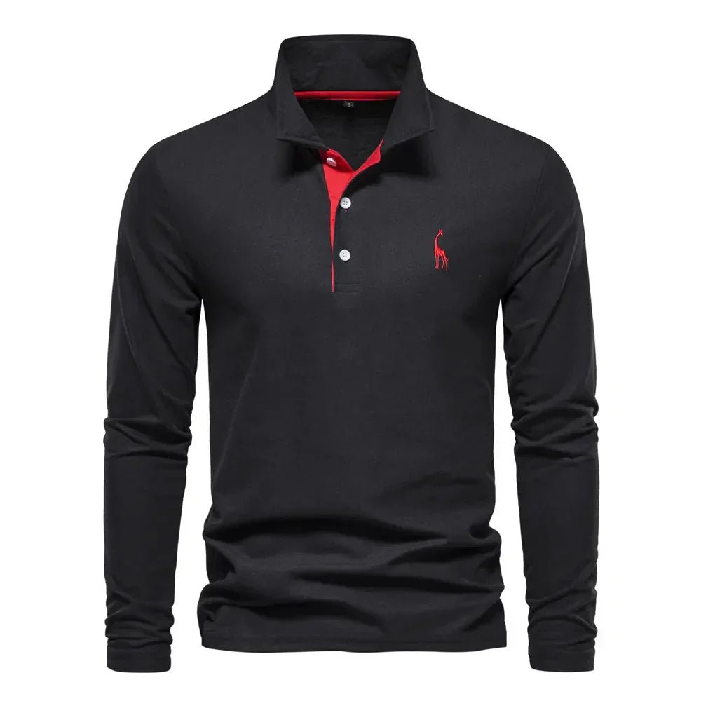Polo de manga larga de piqué de algodón, suave y cómodo para hombre