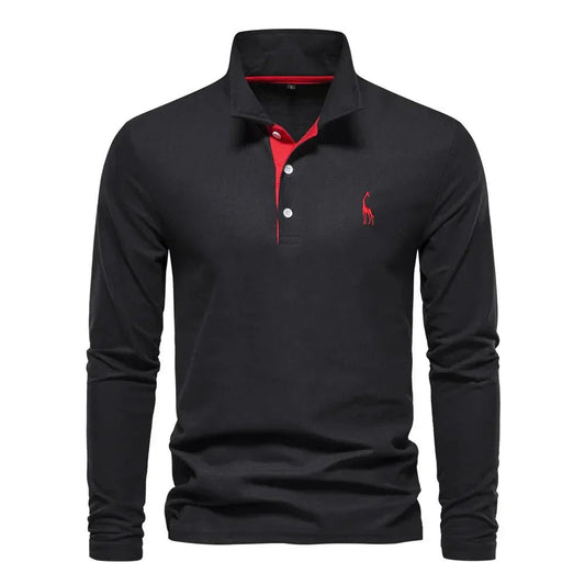 Polo de manga larga de piqué de algodón, suave y cómodo para hombre