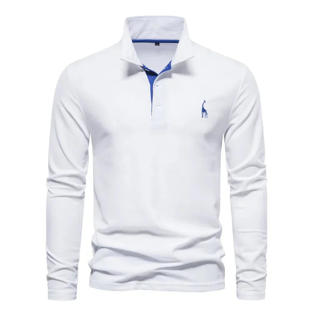 Polo de manga larga de piqué de algodón, suave y cómodo para hombre