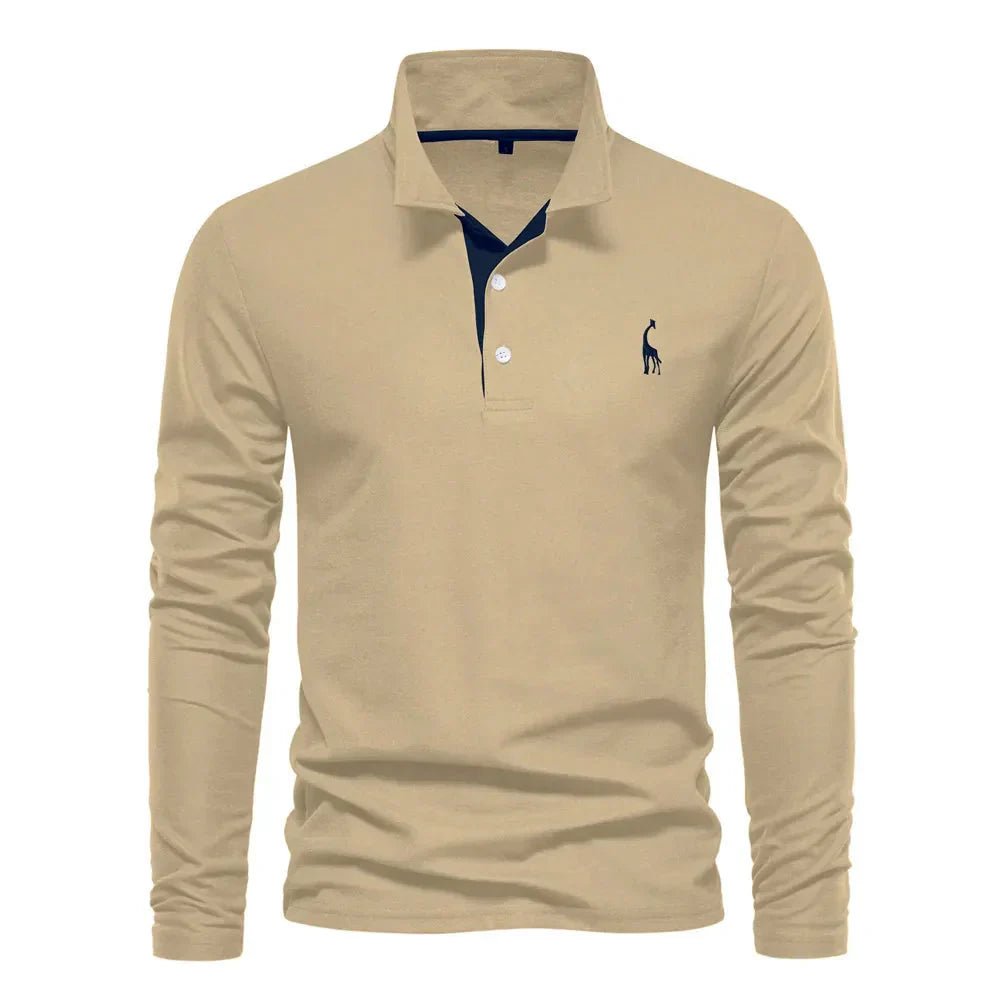 Polo de manga larga de piqué de algodón, suave y cómodo para hombre
