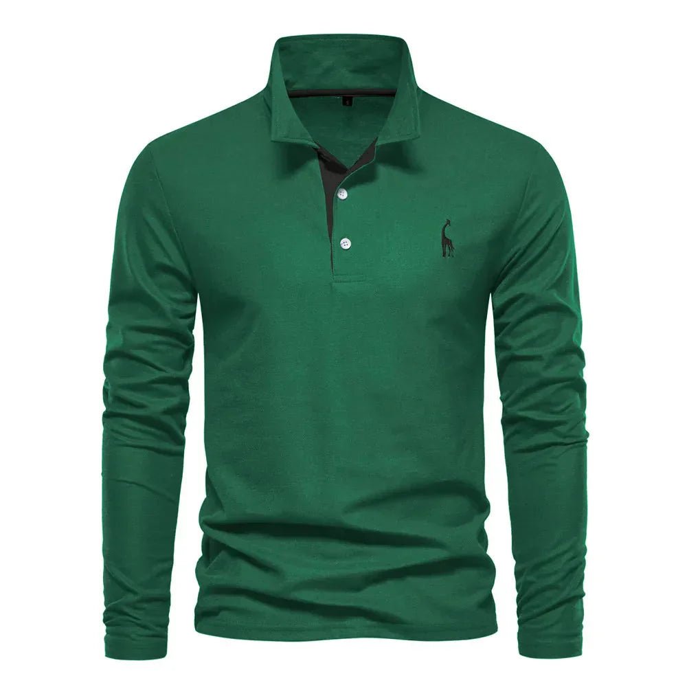 Polo de manga larga de piqué de algodón, suave y cómodo para hombre