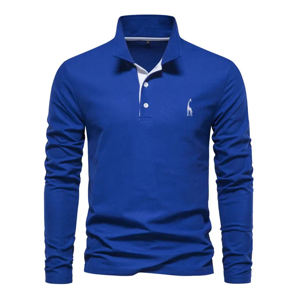 Polo de manga larga de piqué de algodón, suave y cómodo para hombre