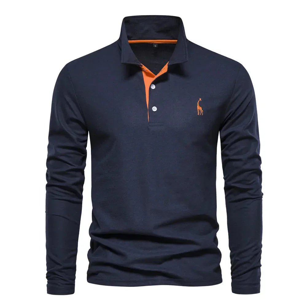Polo de manga larga de piqué de algodón, suave y cómodo para hombre