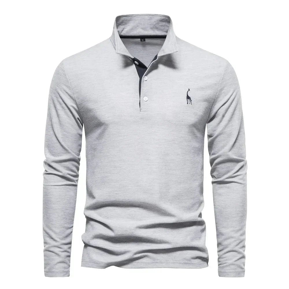 Polo de manga larga de piqué de algodón, suave y cómodo para hombre