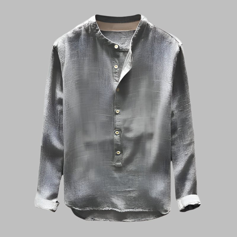 Camisa de algodón de manga larga con cuello mao para hombre
