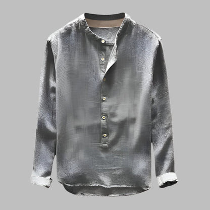 Camisa de algodón de manga larga con cuello mao para hombre