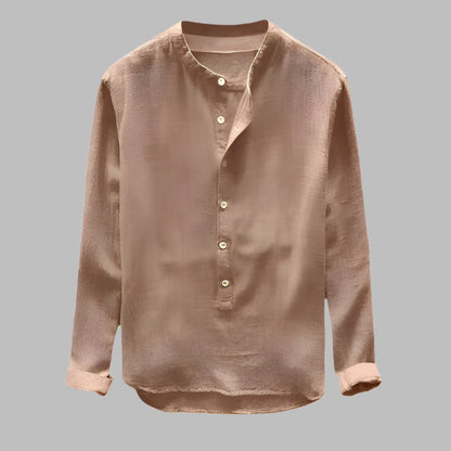 Camisa de algodón de manga larga con cuello mao para hombre
