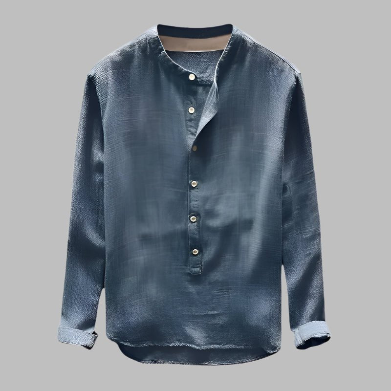 Camisa de algodón de manga larga con cuello mao para hombre