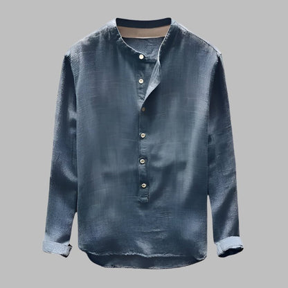 Camisa de algodón de manga larga con cuello mao para hombre