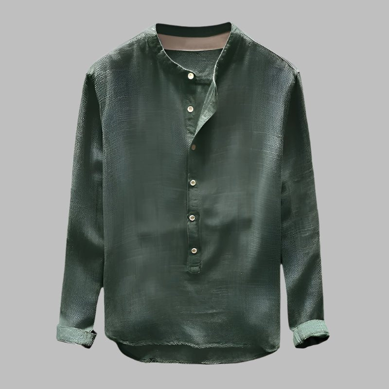 Camisa de algodón de manga larga con cuello mao para hombre