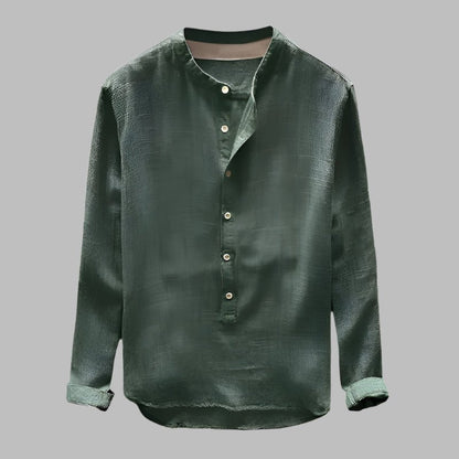 Camisa de algodón de manga larga con cuello mao para hombre