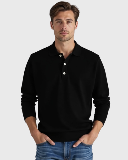 Polo de manga larga con botonadura en el cuello para hombres
