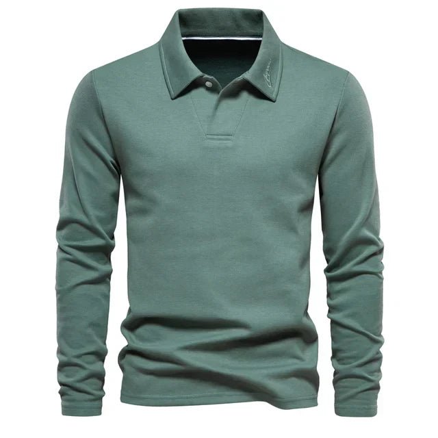 Polo de algodón de manga larga para hombre