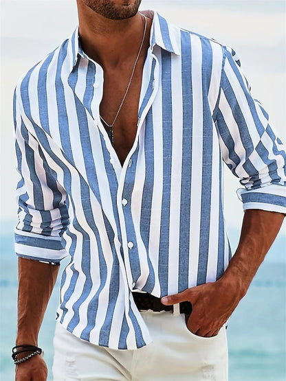 Camisa de algodón de manga larga con cuello abotonado para hombre