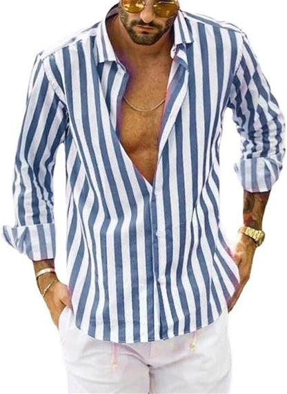 Camisa de algodón de manga larga con cuello abotonado para hombre