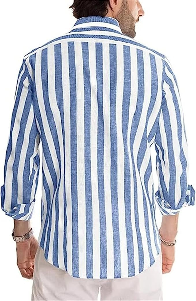 Camisa de algodón de manga larga con cuello abotonado para hombre