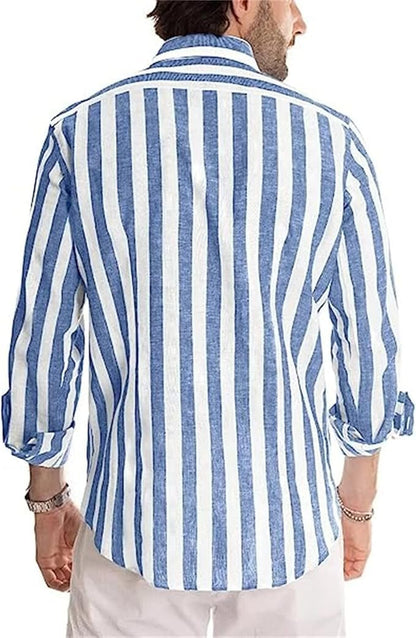 Camisa de algodón de manga larga con cuello abotonado para hombre